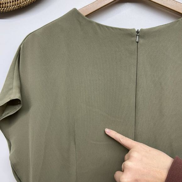 ASOS Green Minimalist Short Sleeve Twist & Drape Front Midi Dress 10 - Picture 7 of 7